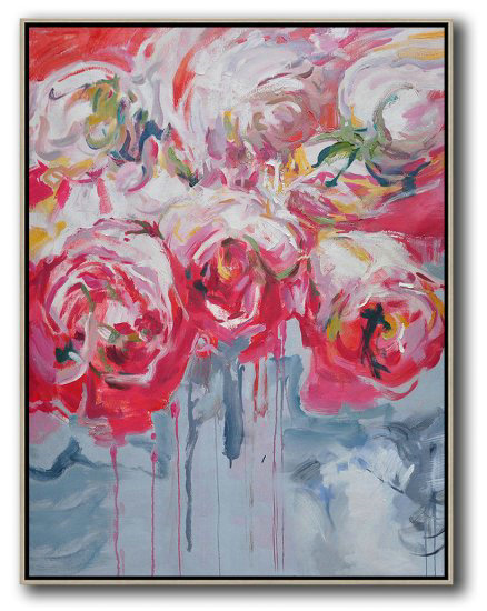 Hame Made Extra Large Vertical Abstract Flower Oil Painting #ABV0A24 - Click Image to Close